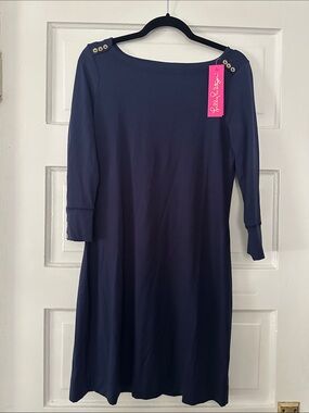 Lilly Pulitzer Navy Button-Shoulder Boatneck Dress